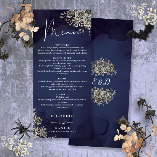 Roses Bleues de Minuit Menu Floral de Mariage Goth