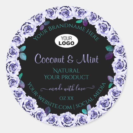 Roses bleus sur Black Product Packaging Étiquettes (Devant)