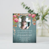 Roses Blue Green Barn Wood Birthday (Staand voorkant)