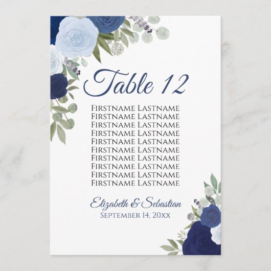 Roses Boho Bleu Sièges Tableau Numéro de table Gra (Devant)