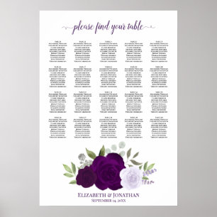 Roses Boho violet 20 Mariages de table Tableau de 