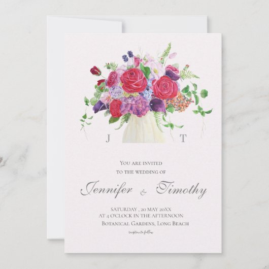 Roses botaniques rouges faire-part de mariage (Devant)