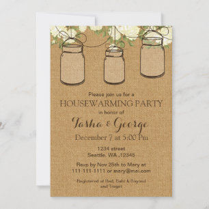 Roses Burlap en ivoire Mason Jars Invitation au fo