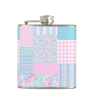 Roses Butterflies Faux Patchwork Hip Flask Heupfles