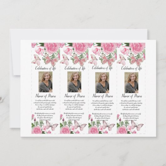 Roses Butterflies Funeral Bladwijzer Kaart (Voorkant)