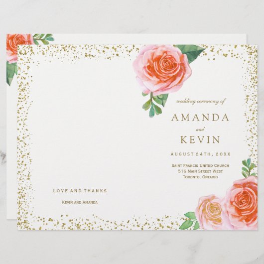 Roses coralliens et programmes de mariage Parties (Devant / Derrière)