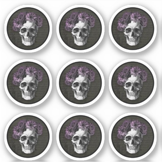 Roses crâne et violet | stickers & autocollants ro (Devant)