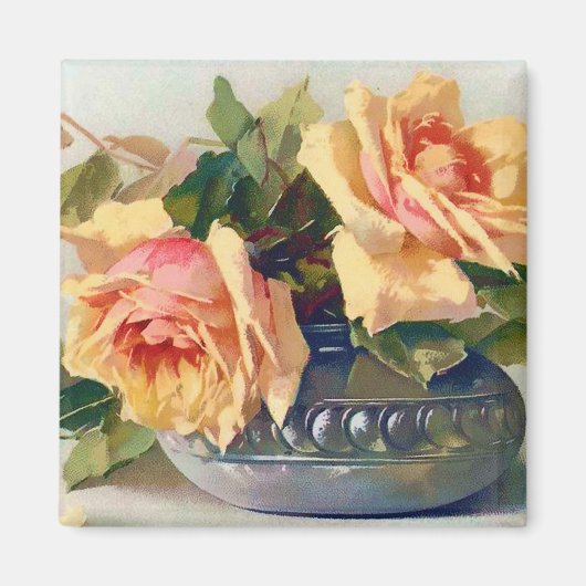 Roses dans un bol Magnet d'art Vintage (Devant)