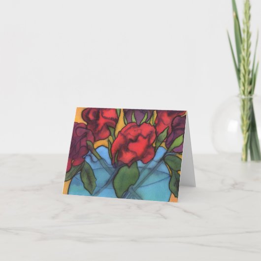 Roses dans un Carte pour notes Vase Bleu (Devant)