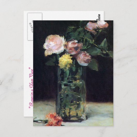 Roses dans un vase en verre par carte postale Mane (Devant / Derrière)