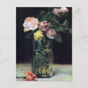 Roses dans un vase en verre par carte postale Mane