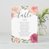 Roses d'aquarelle. Carte des sièges mariages flora (Debout devant)