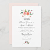 Roses d'aquarelle et Faire-part de mariage de verd (Devant / Derrière)