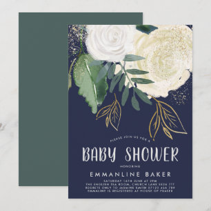 Roses d'aquarelle et Invitation de Baby shower de
