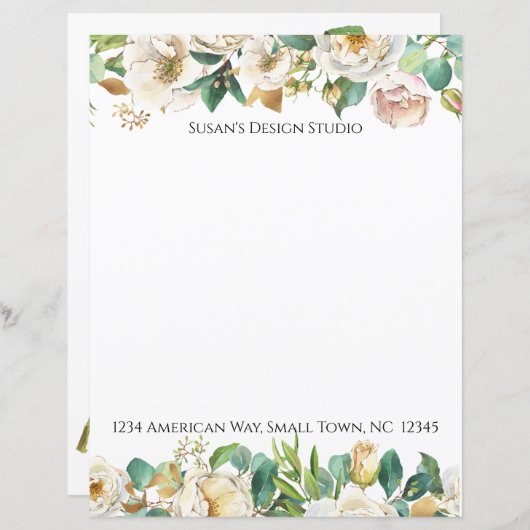 Roses d'aquarelle et papeterie Eucalyptus (Devant / Derrière)