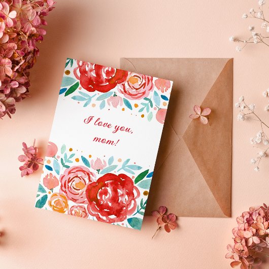 Roses d'aquarelle Je t'aime maman carte de fête de