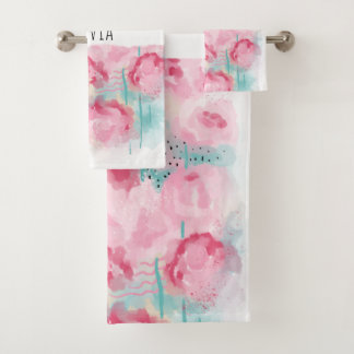 Roses d'aquarelle moderne rose et menthe