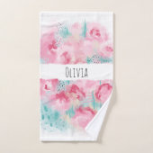 Roses d'aquarelle moderne rose et menthe (Serviette à main)