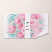 Roses d'aquarelle moderne rose et menthe (Serviette à main)