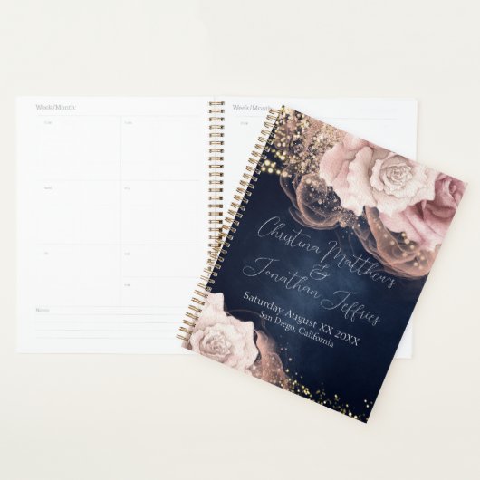 Roses d'aquarelle romantique sur Moody Blue Mariag (Devant avec enveloppe)