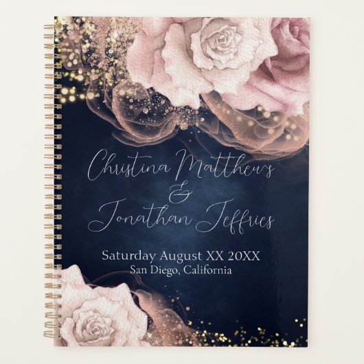 Roses d'aquarelle romantique sur Moody Blue Mariag (Devant)