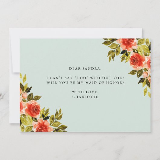 Roses D'Aquarelle Serez-Vous Ma Carte D'Honneur (Dos)