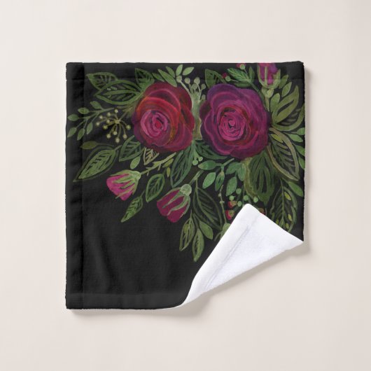 Roses d'aquarelle sur un arrière - plan noir, aqua (Gant de toilette)