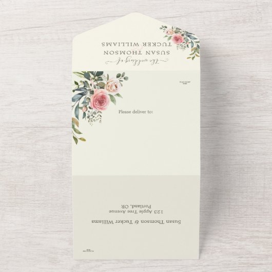 Roses d'aquarelle tous en un Faire-part de mariage (Dehors)