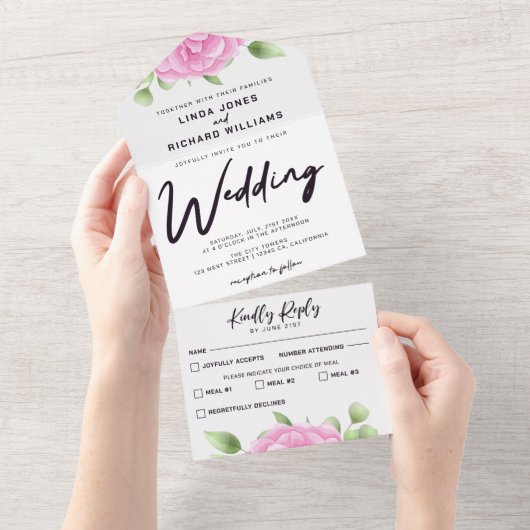 Roses d'aquarelle tous en un Faire-part de mariage (Déchirure)