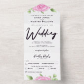 Roses d'aquarelle tous en un Faire-part de mariage (À l'intérieur)