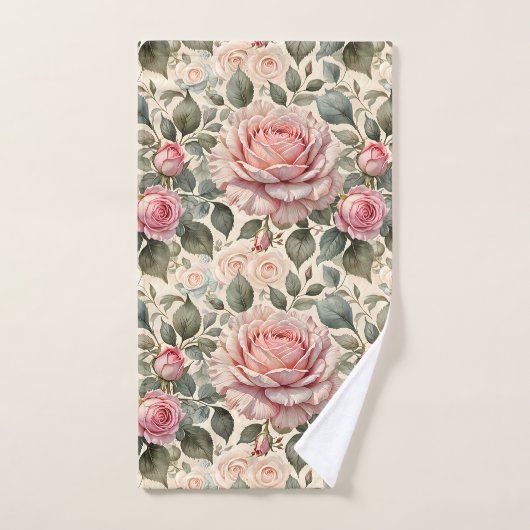 Roses de chou géant rose et blanc (Serviette à main)