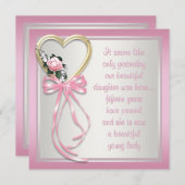 Roses de Coeur Rose blanc Quinceanera Invitation (Devant / Derrière)