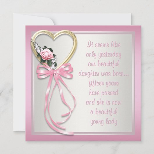 Roses de Coeur Rose blanc Quinceanera Invitation (Devant)