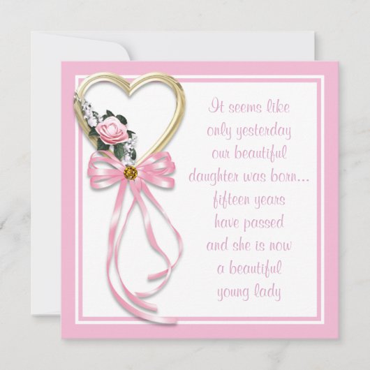 Roses de Coeur Rose Quinceanera Invitation (Devant)