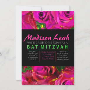 ROSES DE COULEUR D'EAU Invitation Bat mitzvah PINK