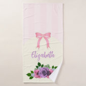 Roses de jardin à rayures roses (Serviette de bain)