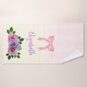 Roses de jardin à rayures roses (Serviette de bain)