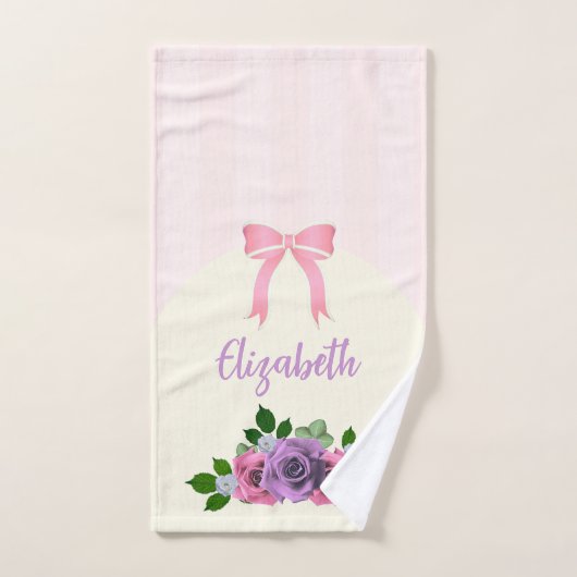Roses de jardin à rayures roses (Serviette à main)