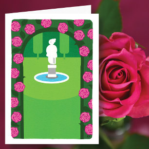 Roses de jardin et carte Statue