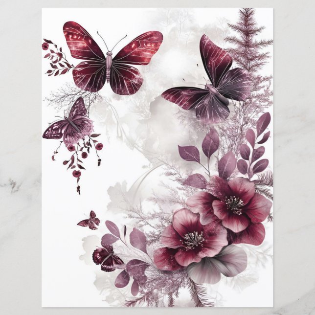 Roses de marron et papillons papier de réservation (Dos)