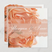 Roses de pêche et Faire-part de mariage de dentell (Devant / Derrière)