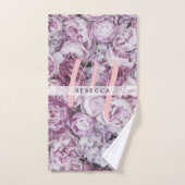 Roses de pivoine à monogramme floral rose script (Serviette à main)