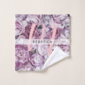 Roses de pivoine à monogramme floral rose script (Gant de toilette)