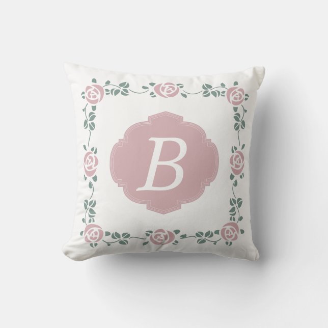 Roses de pochoir et coussin roses de monogramme (Recto)