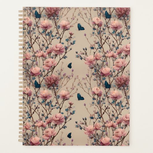 Roses de printemps vintage avec papillons bleus (Devant)