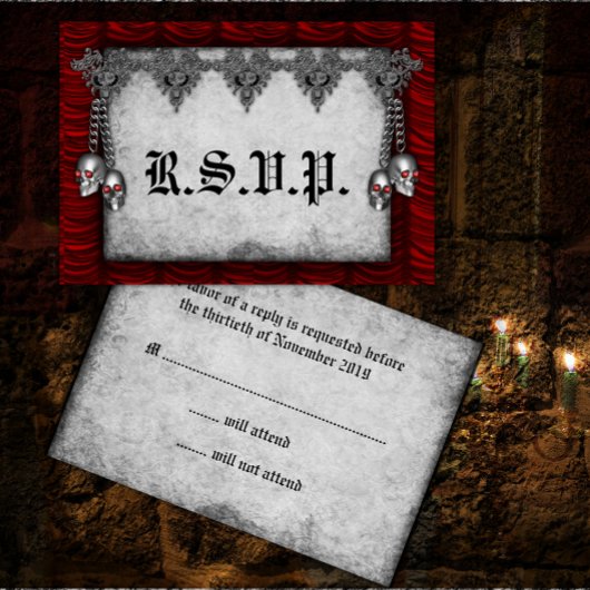 Roses de sang et mariage gothique rouge soie RSVP