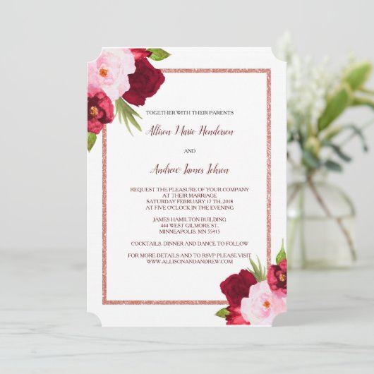 Roses de vin et Faire-part de mariage d'aquarelle (Debout devant)