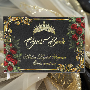 Roses, Diadème & Feuilles d'Or - Noir