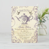 Roses d'ivoire violet vintages Invitations de thé (Debout devant)