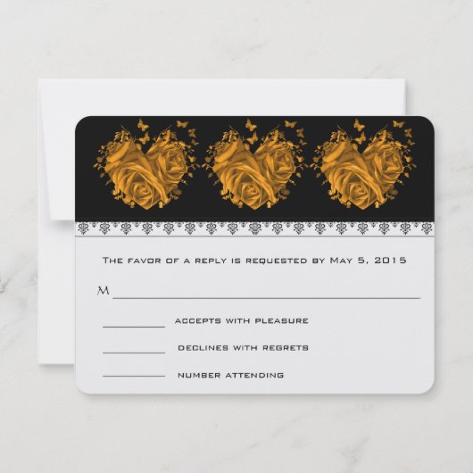Roses d'or et coeurs mariage RSVP (Dos)